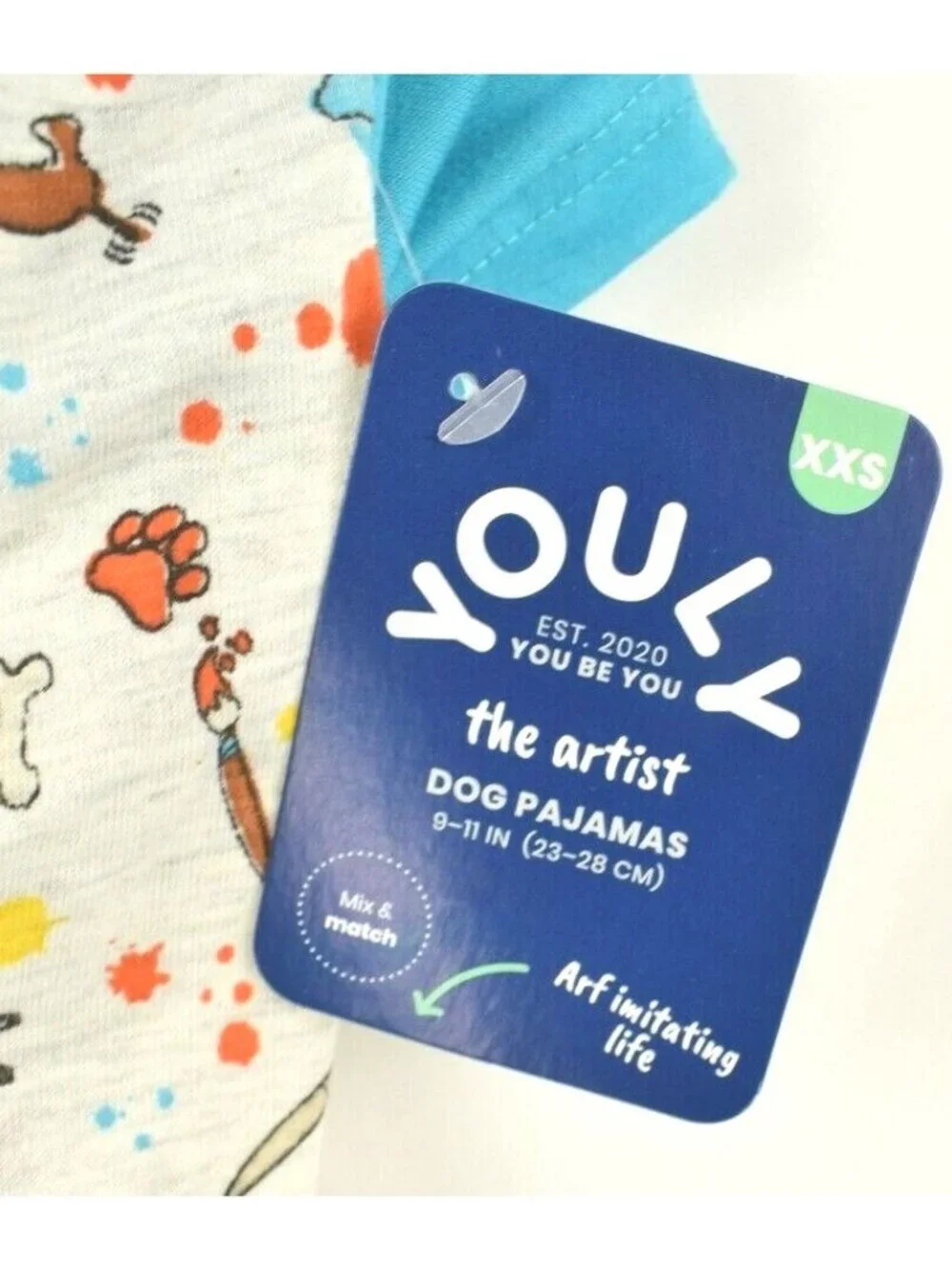 Youly XXS 9 to 11 inch Dog New The Artist Blue Pet Pajamas